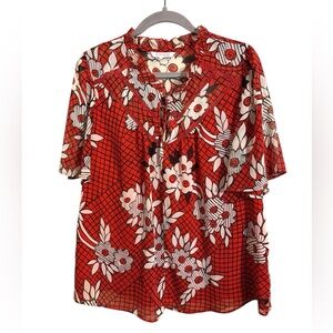 Celia Birtwell for Next Red Floral‎ Sheer Top Size 14